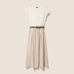Robe longue évasée bi-matière ecru femme