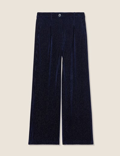 Pantalon large velours bleu fonc&eacute; femme