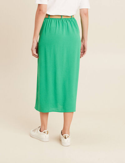 Jupe longue évasée ceinturée vert femme