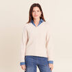 Pull bi-mati&egrave;re col chemise ecru femme