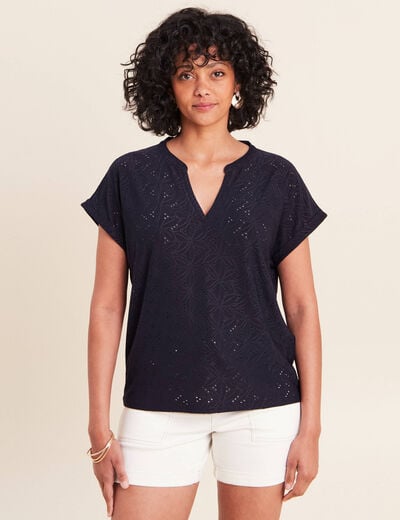 T-shirt droit manches courtes bleu marine femme