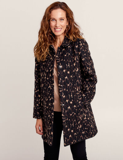Manteau droit col à revers noir femme