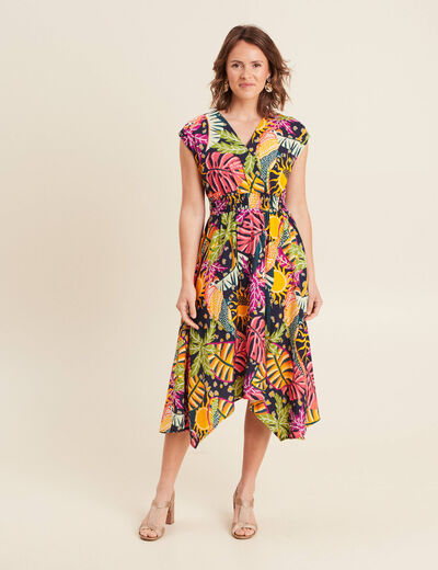 Robe longue évasée sans manches multicolore femme