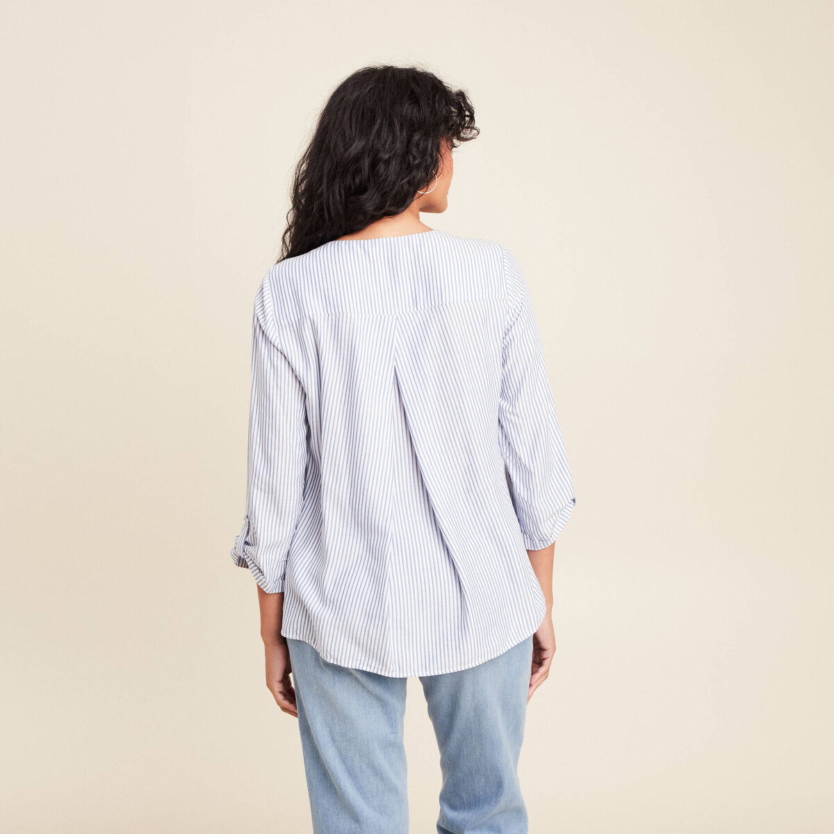 blouse fluide manches 3/4 bleu femme