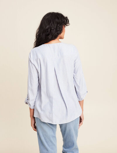 blouse fluide manches 3/4 bleu femme