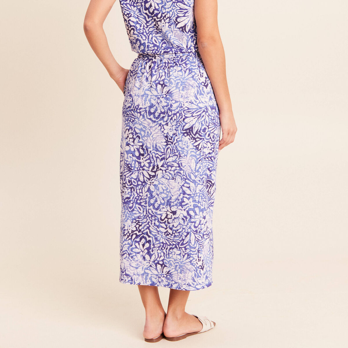 Jupe midi droite bleu femme