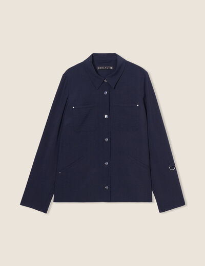 Veste cintrée boutonnée bleu foncé femme