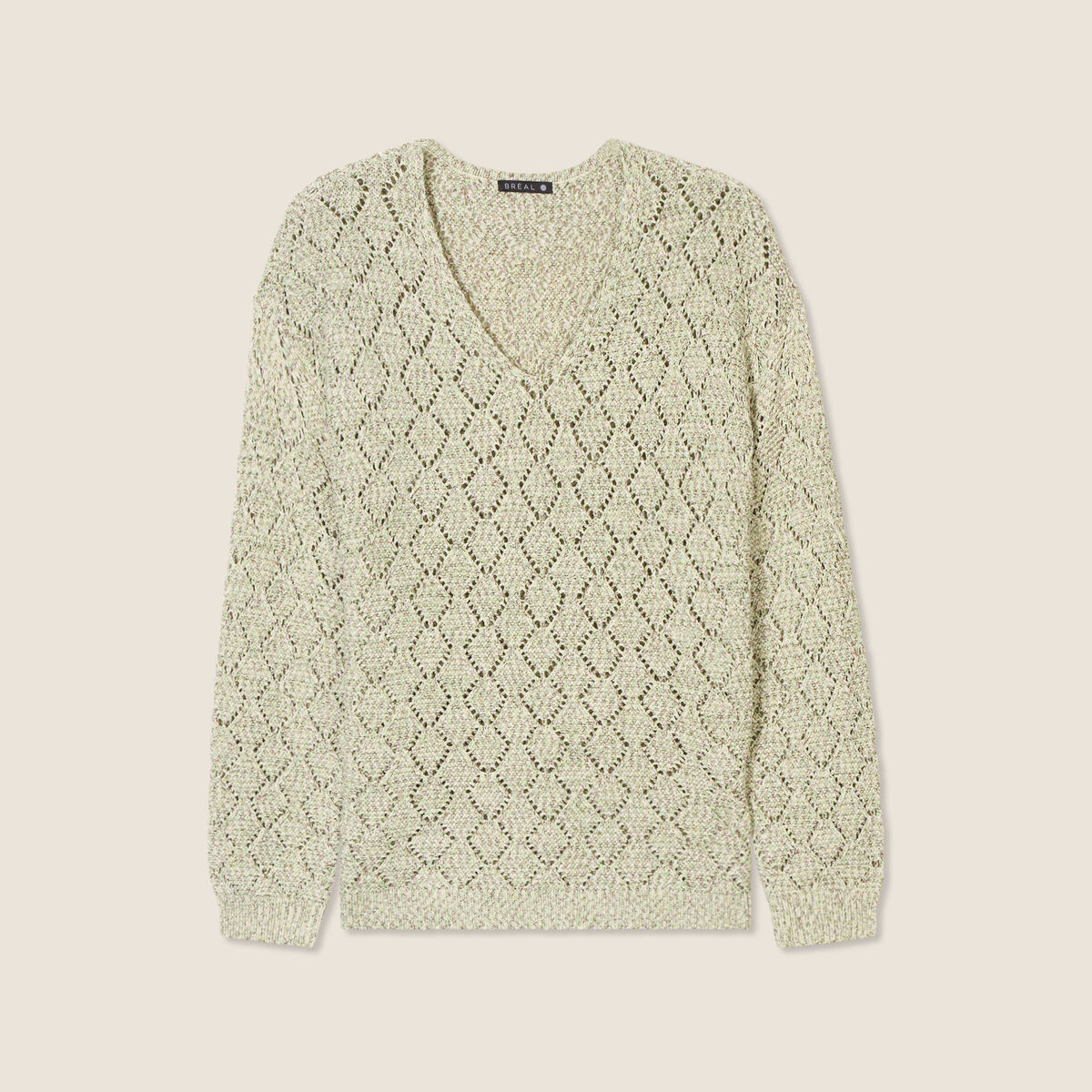 Pull manches longues ajouré vert femme