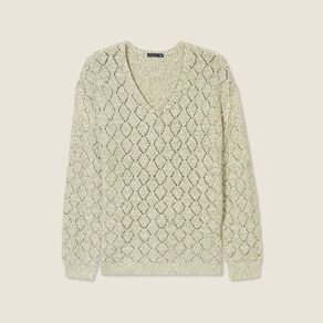 Pull manches longues ajouré vert femme