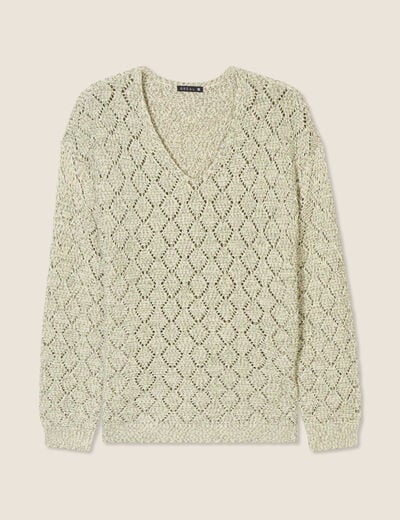 Pull manches longues ajouré vert femme