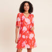 Robe courte &eacute;vas&eacute;e col v manches coudes rouge femme