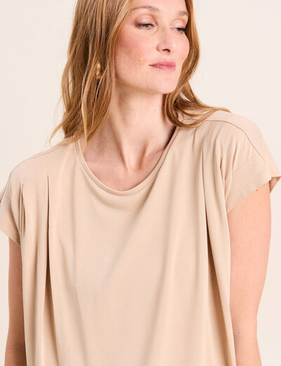 T-shirt droit col rond manches courtes sable femme