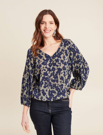 Blouse manches 3/4 vert kaki femme