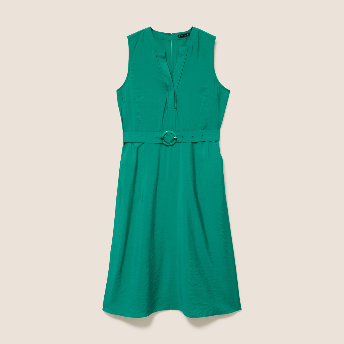 Robe &eacute;vas&eacute;e 3/4 sans manches ceinture vert menthe femme