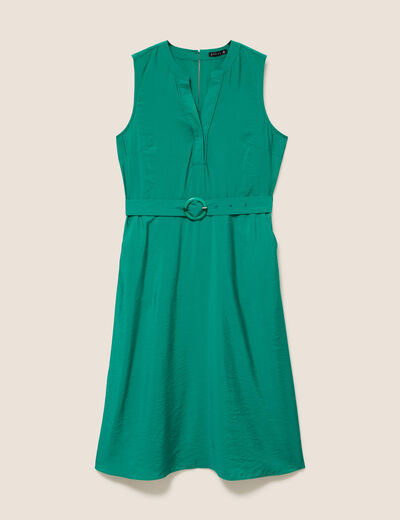 Robe &eacute;vas&eacute;e 3/4 sans manches ceinture vert menthe femme