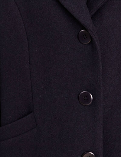 Manteau ajust&eacute; capuche amovible bleu fonc&eacute; femme