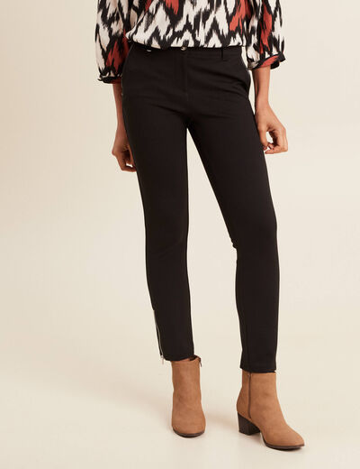 Pantalon ajusté détails zippés noir femme