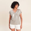 T-shirt col V manches courtes vert clair femme