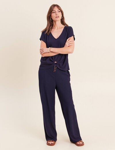 T-shirt bas resserr&eacute; manches courtes bleu marine femme