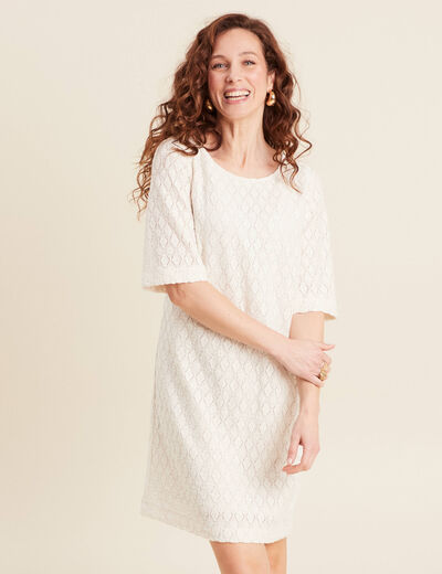 Robe droite dentelle ecru femme