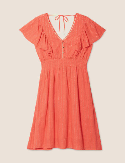Robe droite fluide smockée orange clair femme