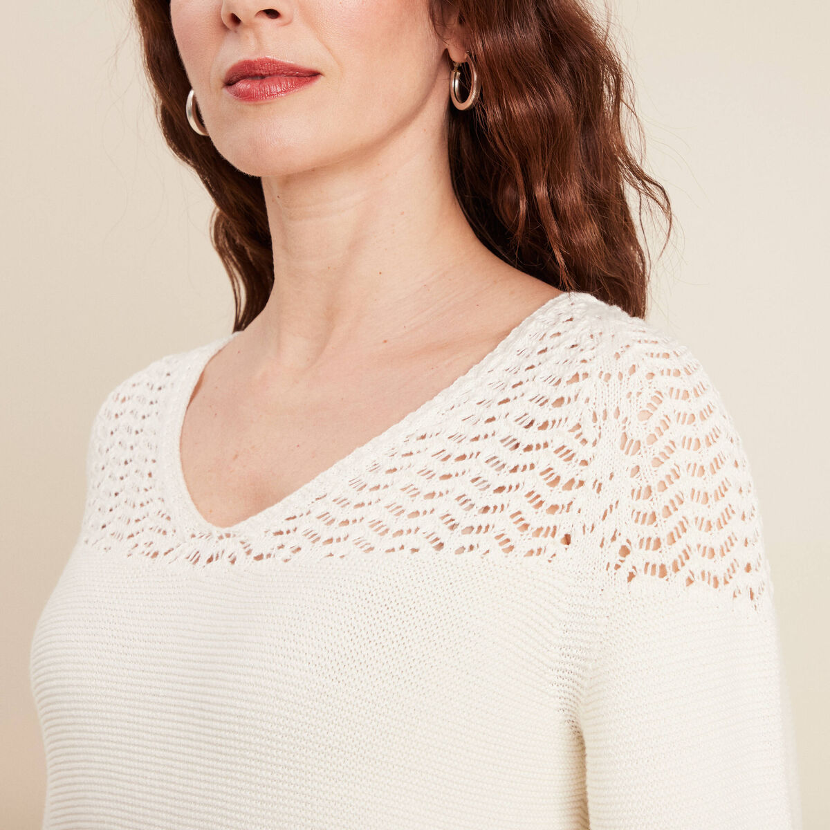 Pull confectionn&eacute; en France ecru femme