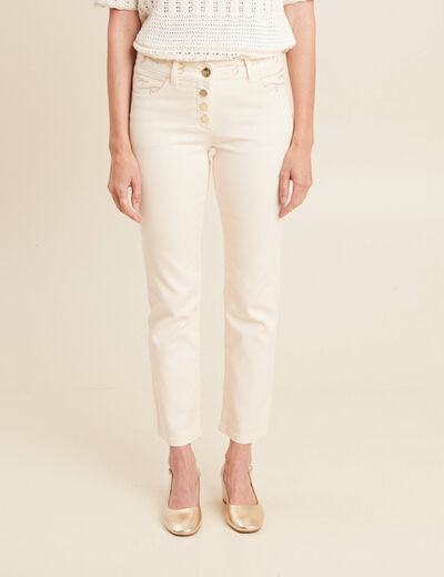 Pantalon jean taille basculée ivoire femme