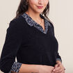 T-shirt manches 3/4 2-en-1 bleu marine femme