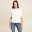 gilet droit court sans manches col rond ecru femme