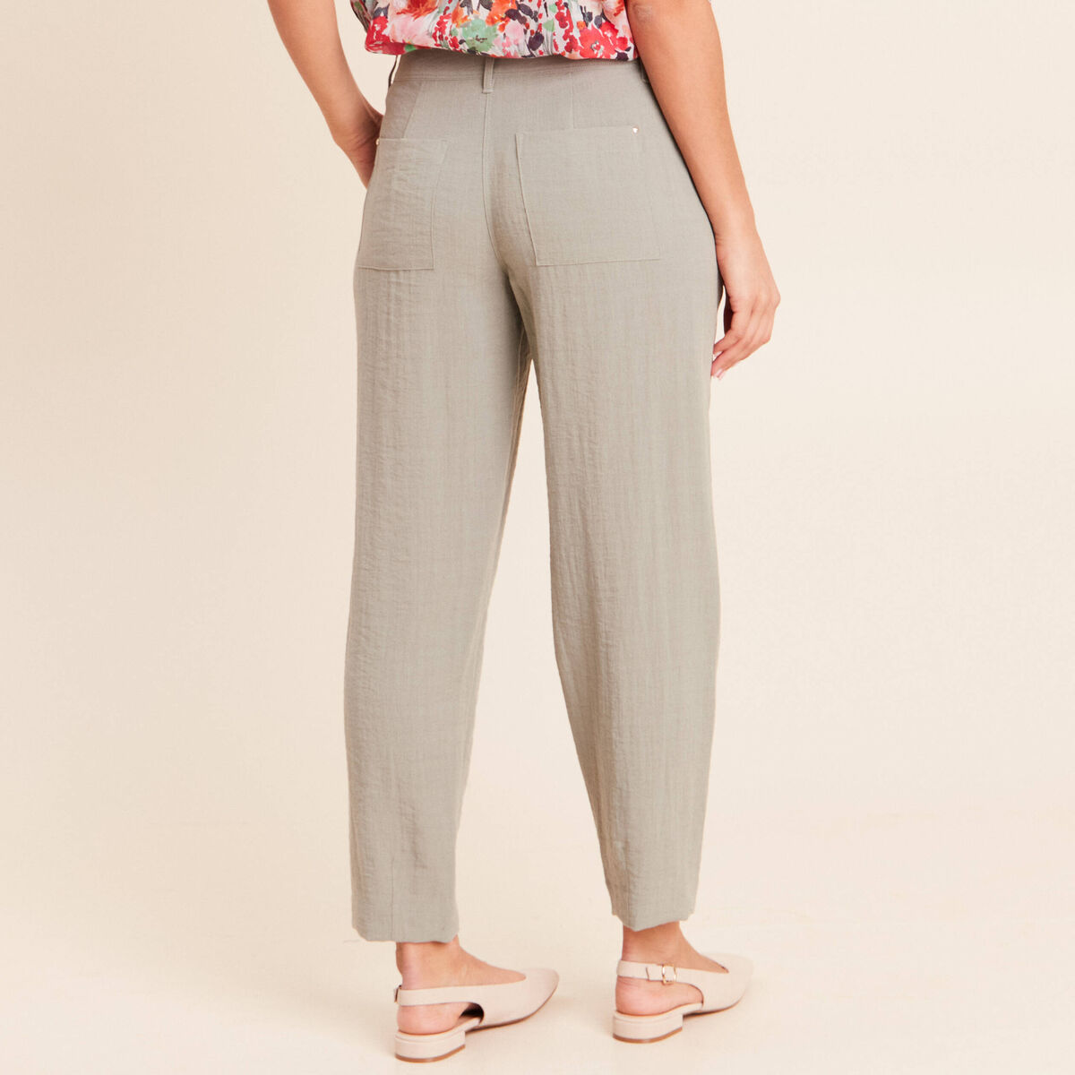 Pantalon large 7/8&egrave;me doubl&eacute; aspect lin vert clair femme