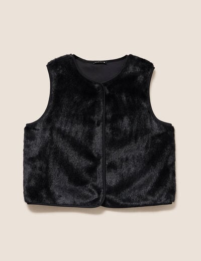 Gilet droit sans manches fausse fourrure noir femme