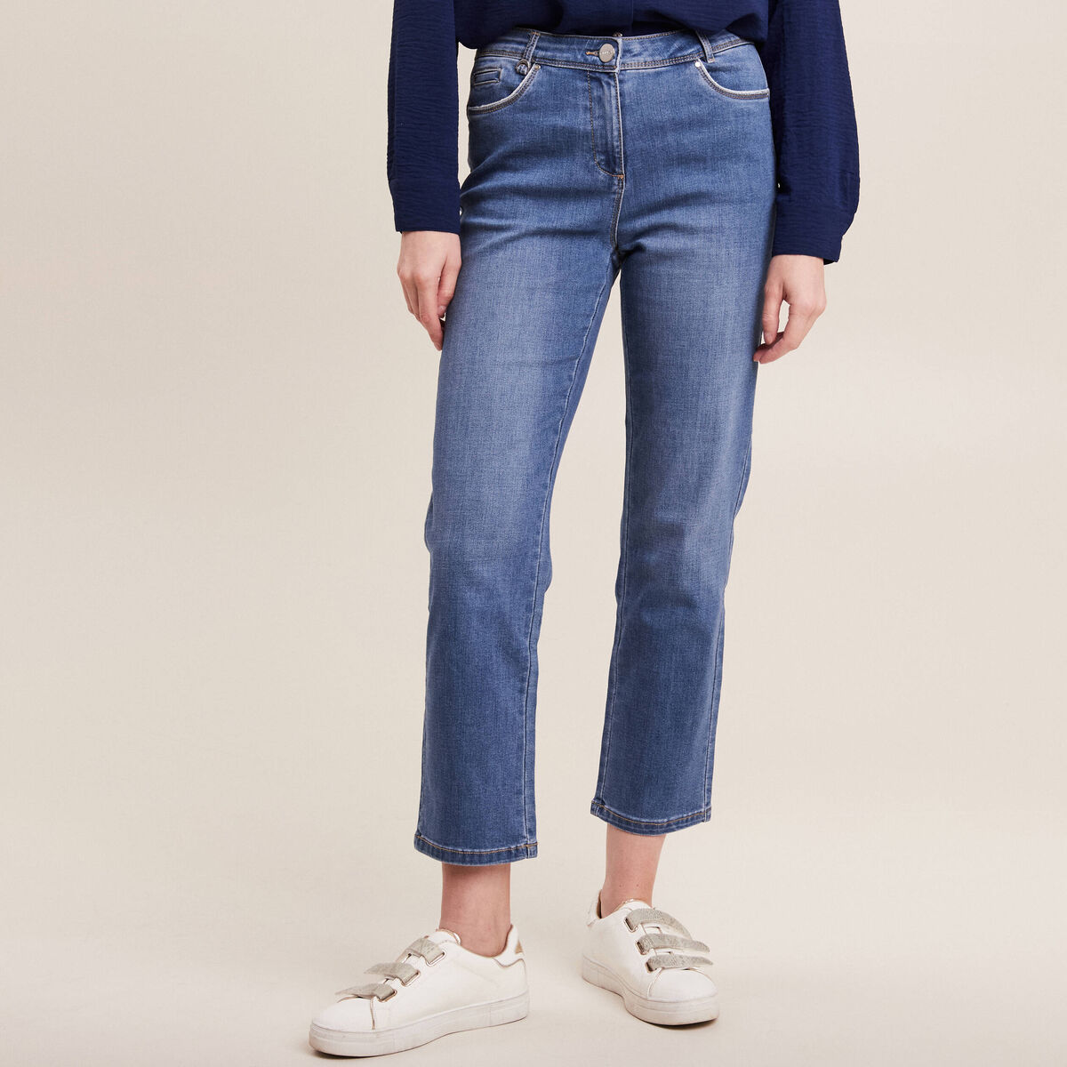 Jean coupe droite 7/8&egrave;me denim stone femme