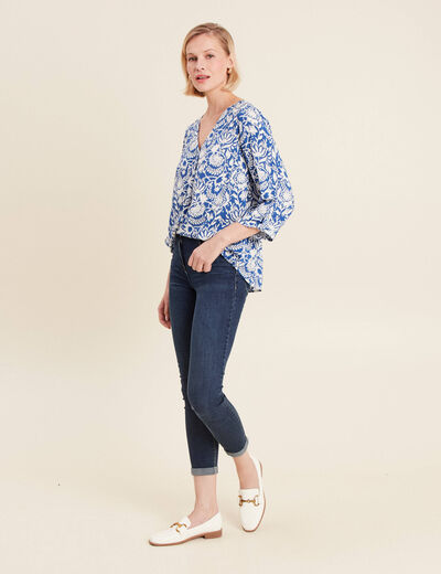 Blouse manches 3/4 bleu femme