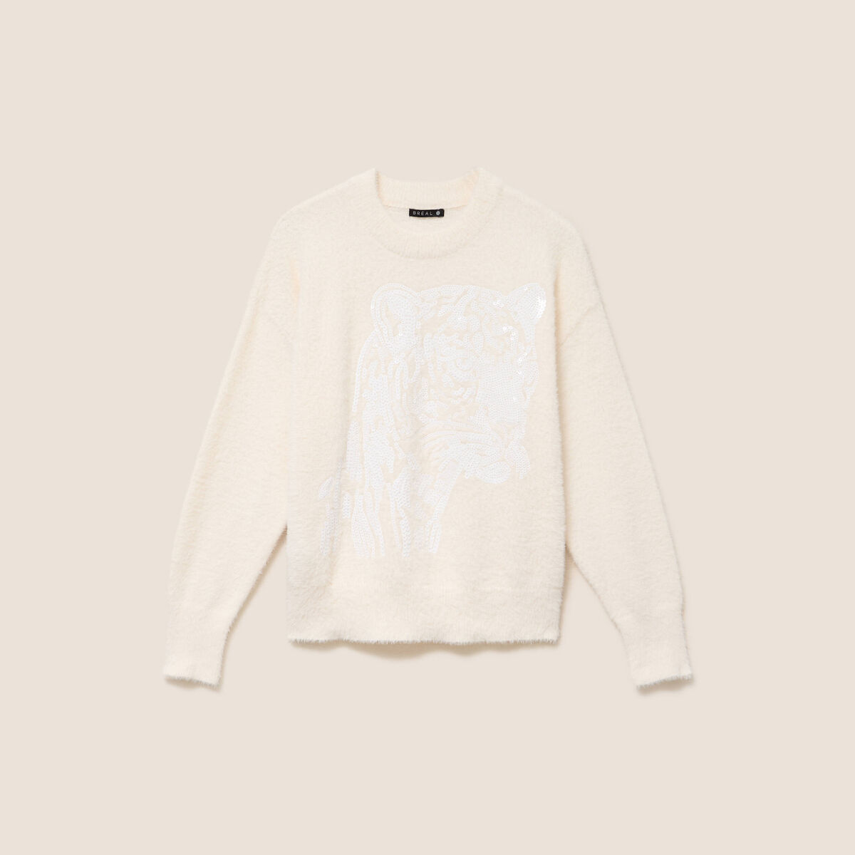 Pull col rond ecru femme