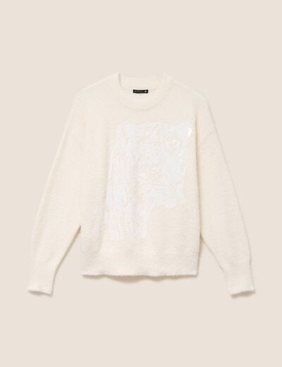 Pull col rond ecru femme