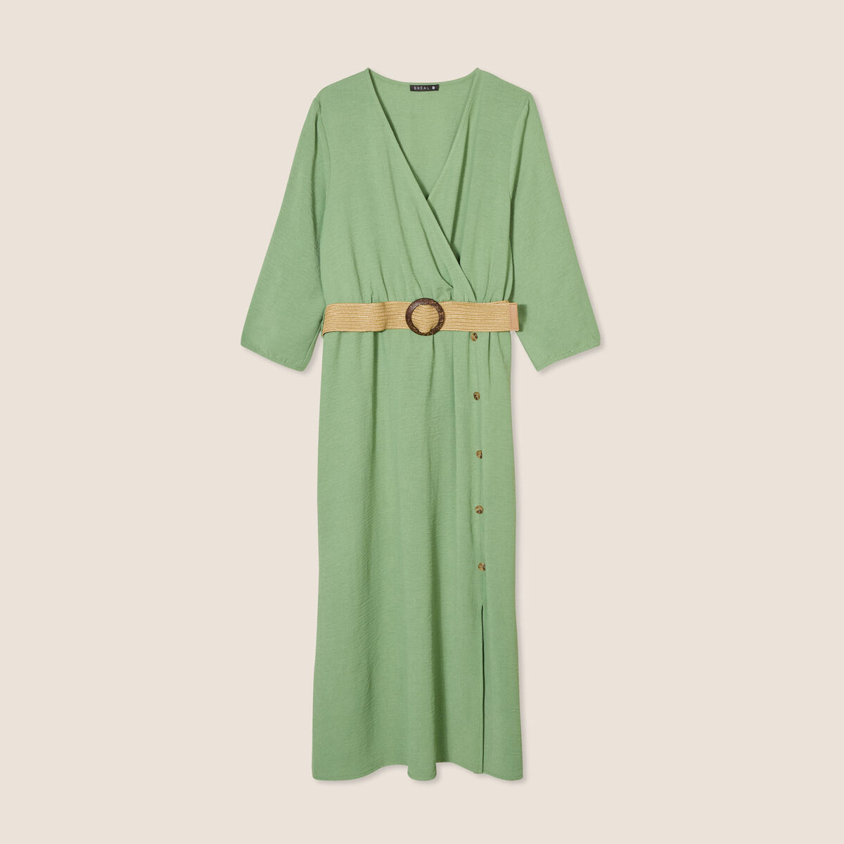 Robe droite ceinturée vert femme