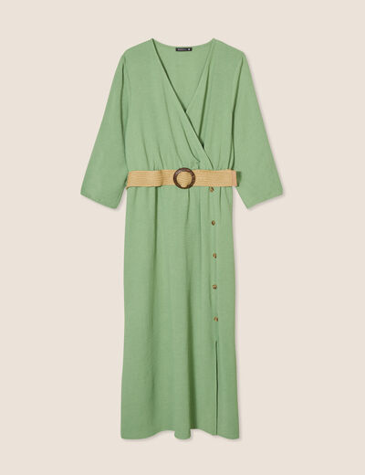 Robe droite ceinturée vert femme