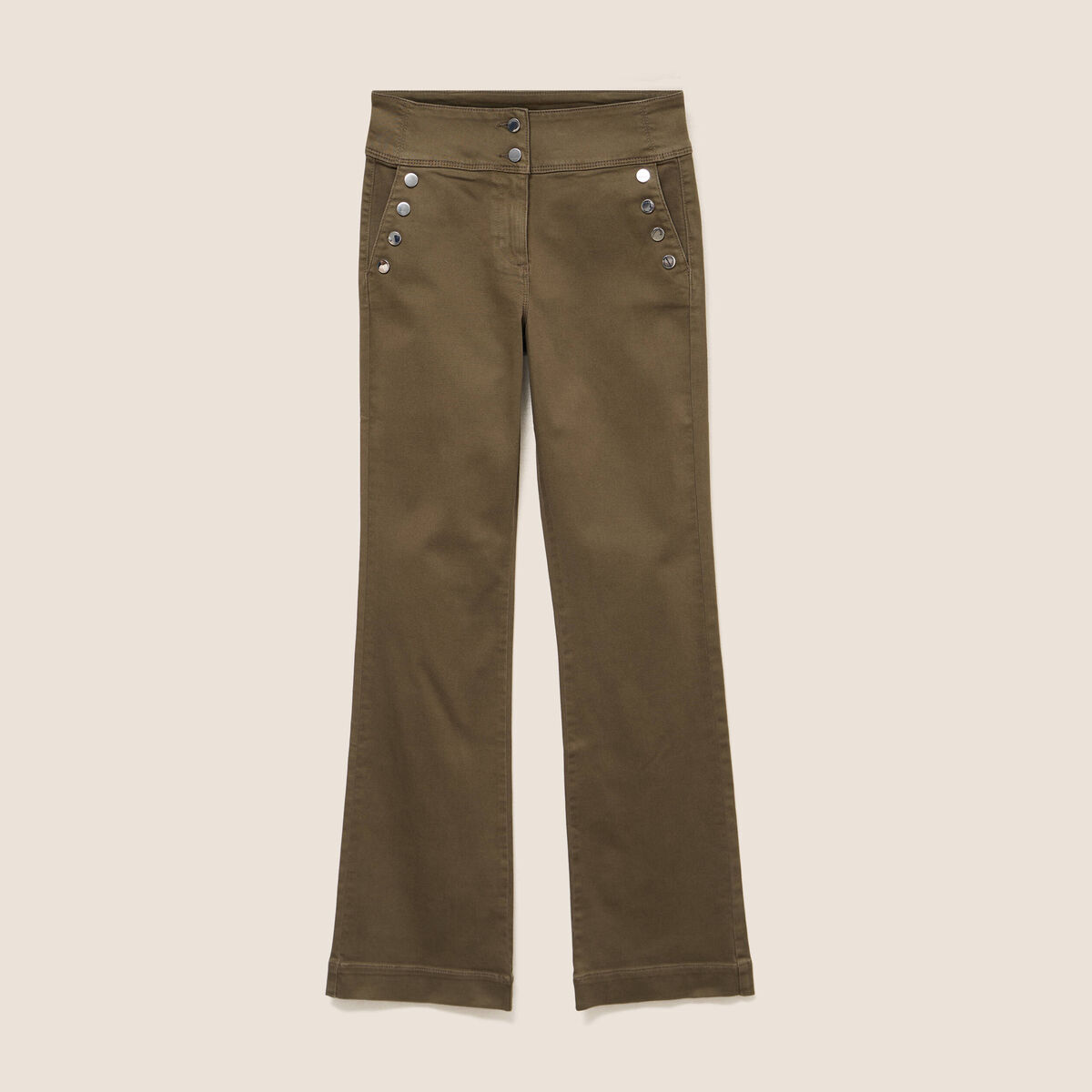 Pantalon coupe bootcut &agrave; pont vert kaki femme
