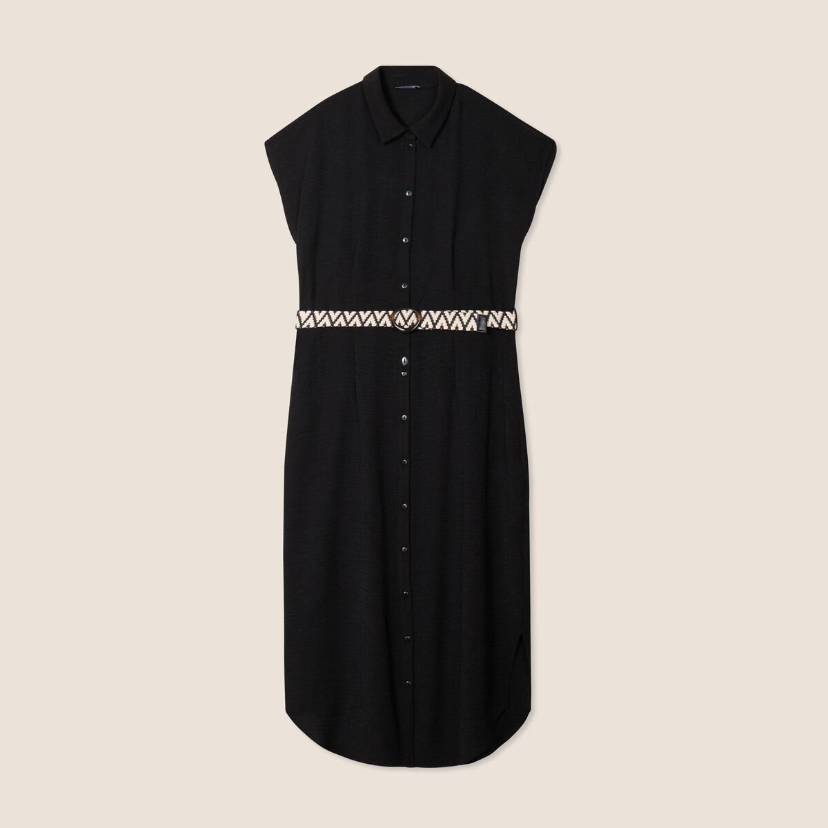 Robe chemise droite ceinturée noir femme