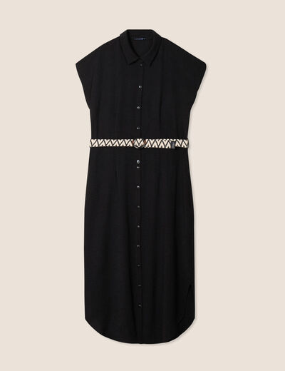 Robe chemise droite ceinturée noir femme