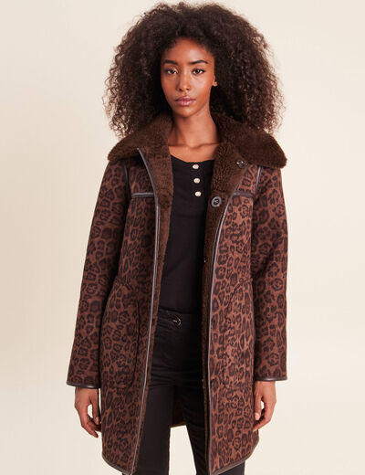 Manteau col montant marron femme