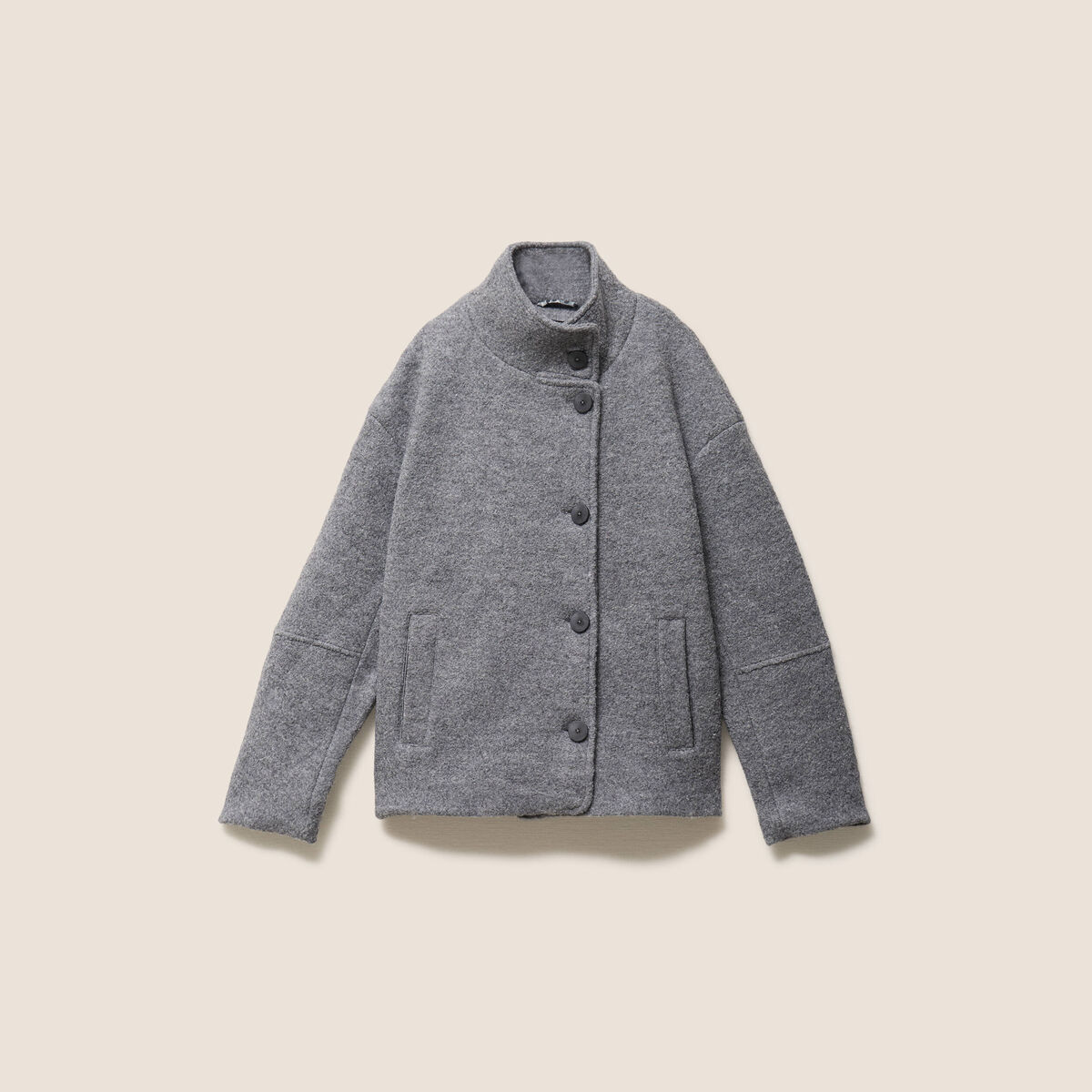 Manteau doubl&eacute; col montant gris clair femme