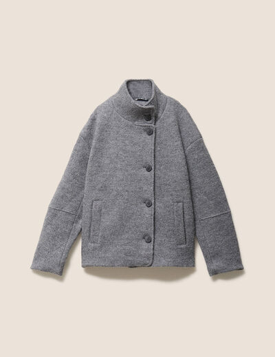 Manteau doubl&eacute; col montant gris clair femme
