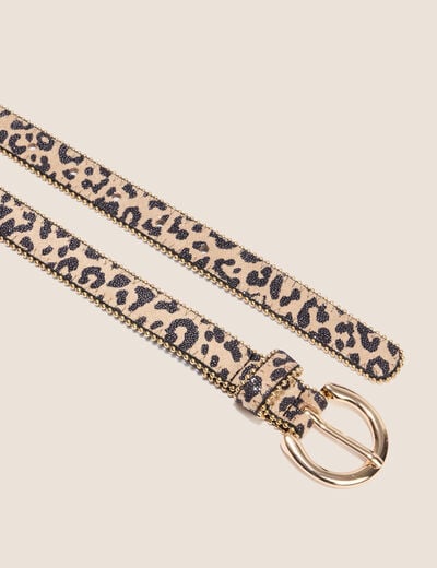 Ceinture fine avec cha&icirc;ne beige femme
