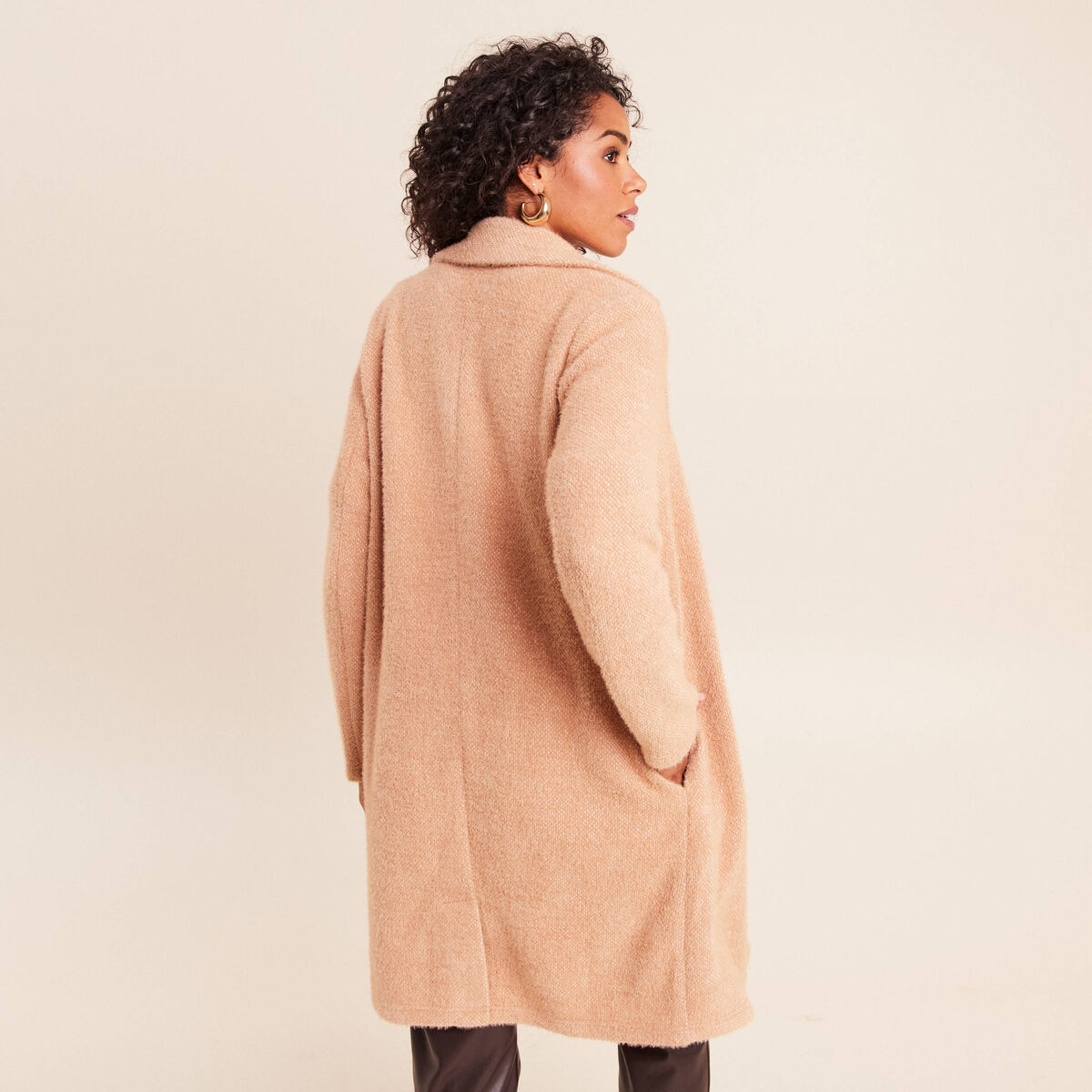 Gilet long boutonn&eacute; marron clair femme