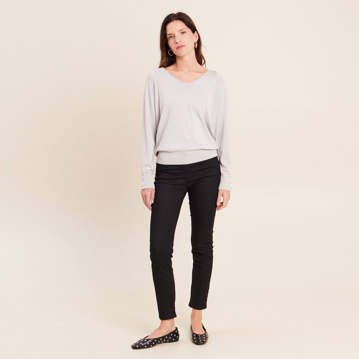 Pull manches longues gris argent femme