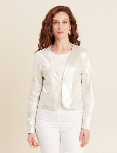 Veste courte métallisée couleur argent femme