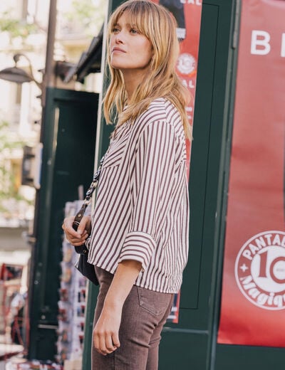 Chemise ample manches 3/4 marron femme