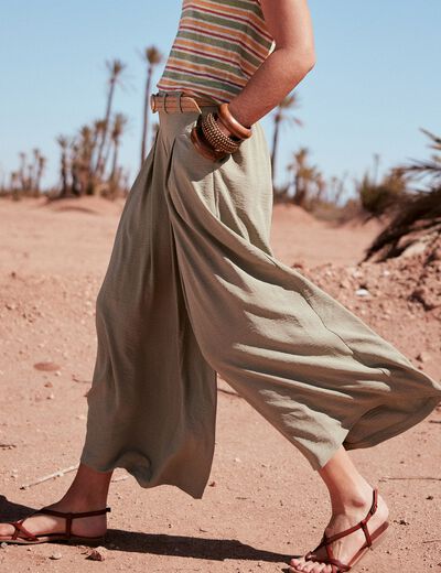 Pantalon jupe-culotte large vert clair femme