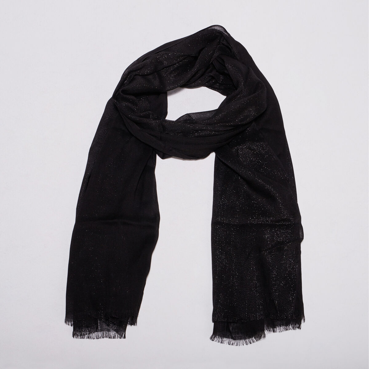 Foulard brillant &agrave; franges noir femme
